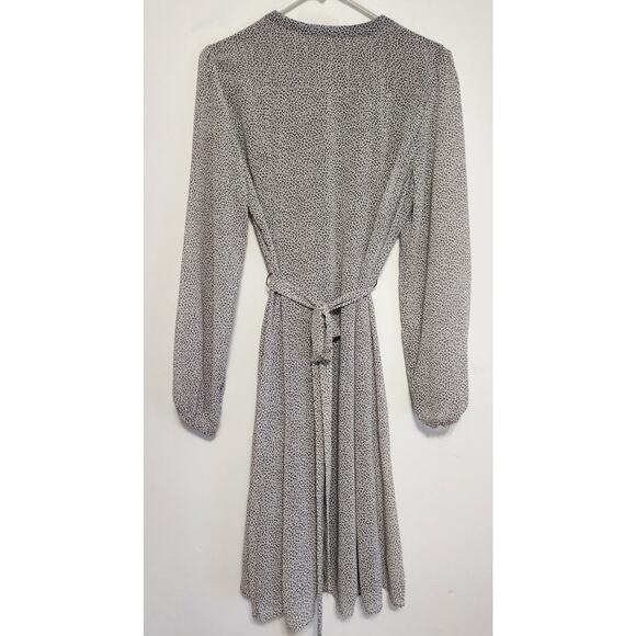 MSK Taupe and Cream Long Sleeve Belted Ditsy Print Midi Dress Size  12 - Picture 2 of 13